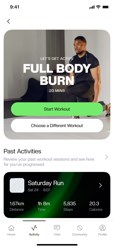 Fitztar workout screen