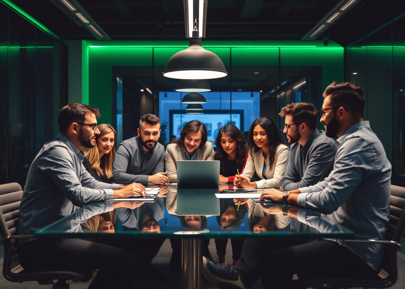 Inpruva team collaborating in a dark modern office
